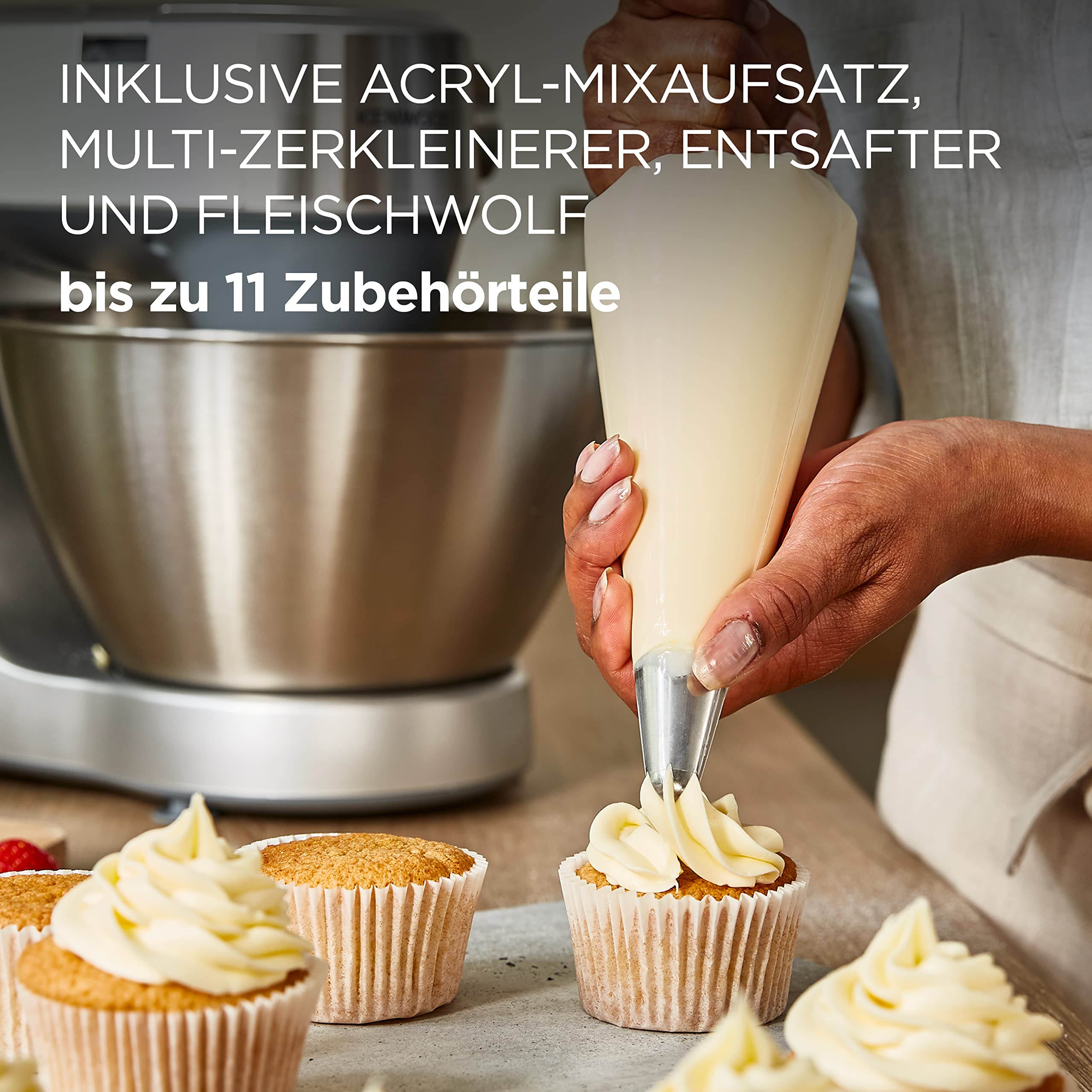Kenwood Prospero+ KHC29.H0WH Küchenmaschine, 4,3 l Edelstahl Schüssel, 1000 Watt, inkl. 9-teiligem Zubehör-Set mit Zerkleinerer, Acryl-Mixaufsatz, Zitruspresse und mehr, Weiß