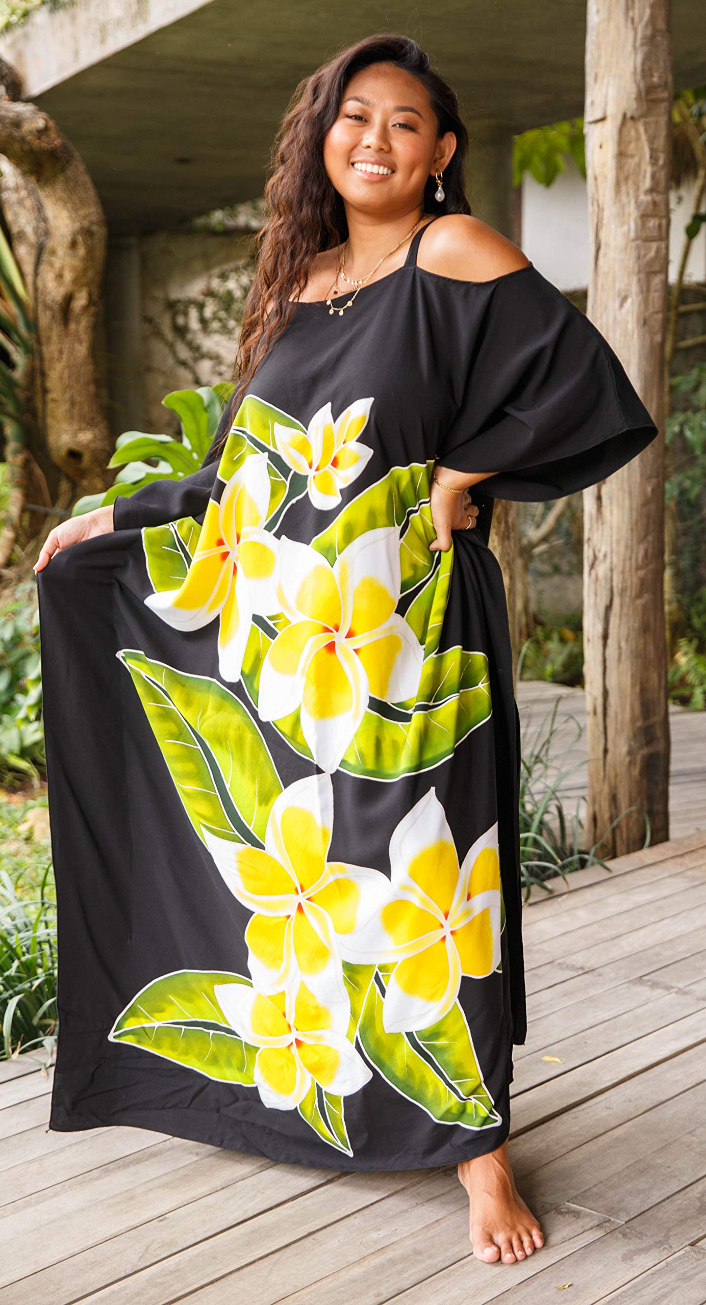 SHU-SHI, mujer - Vestido Kaftan Maxi Beach Cover Up Hombro frío Talla grande Caftan Floral Coverup