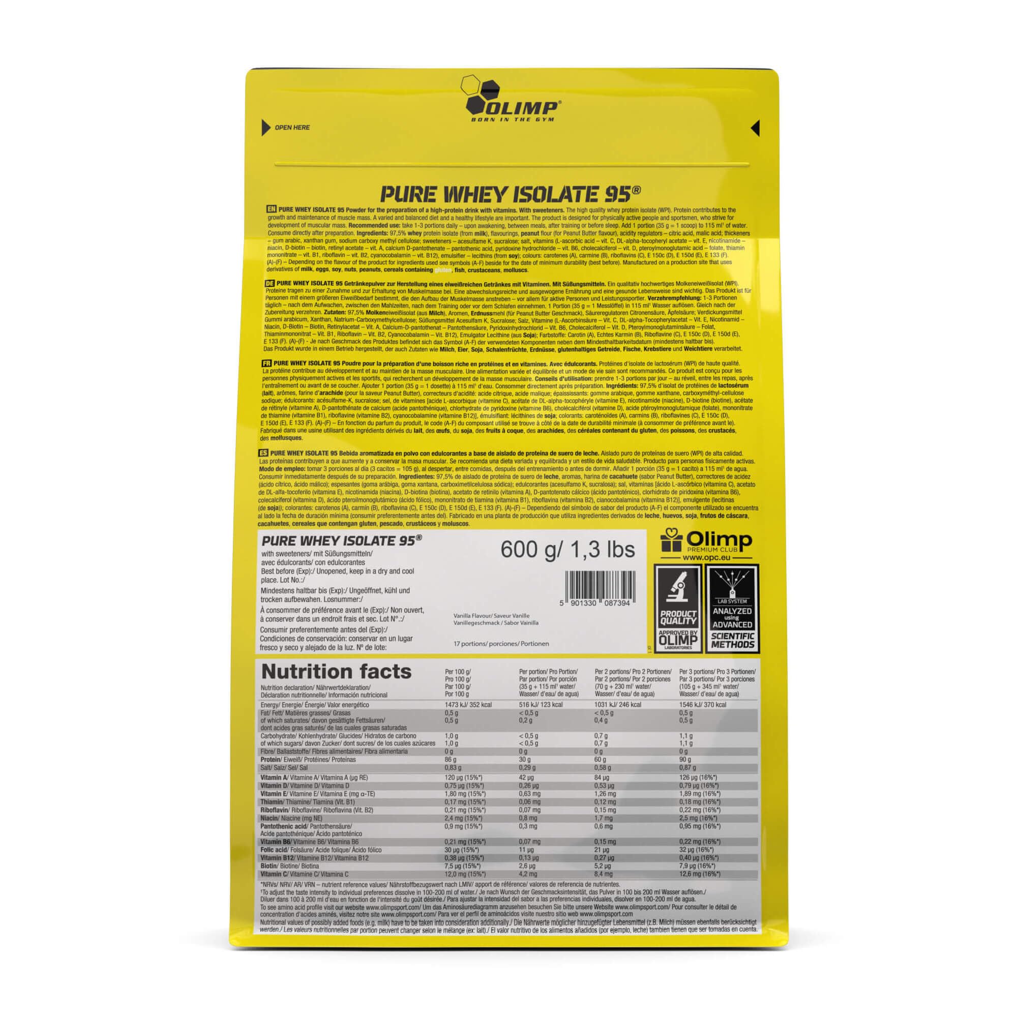 Olimp Pure Whey Isolate 95 Proteinpulver - Premium Molkenprotein-Isolat, Reich an Aminosäuren & Vitaminen, Unterstützt den Muskelaufbau, 600g, Vanille