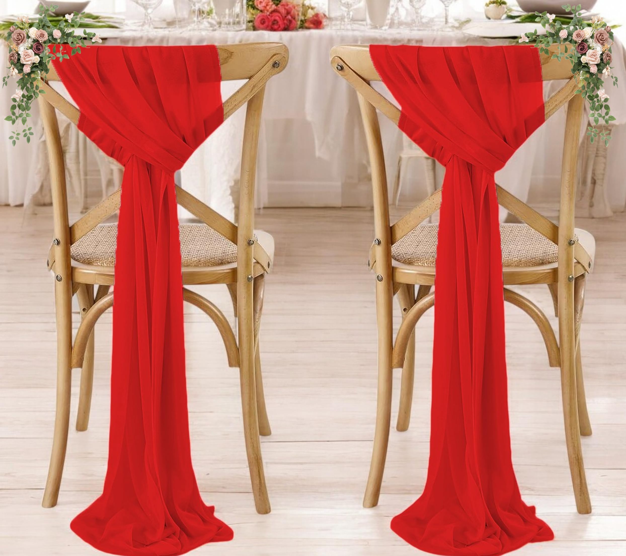 MDS Pack of 10 Chiffon Chair Sashes Bows for Wedding Events Supplies, Decorations for Birthday Parties, Graduations, Engagements, Chair Sashes fits
