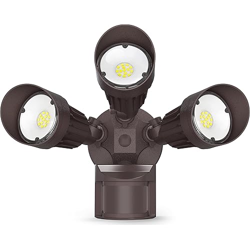 JJC 4000LM LED Security Lights Motion Sensor Flood Light Outdoor,40W(250W Equiv.),IP65 Waterproof,3000K-Warm White ETL Listed Outdoor Lighting for Garage Yard Garden Porch Brown