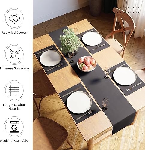 Vista 93 de Encasa XO Camino de mesa de comedor de 13 x 98 pulgadas Algodón acanalado fino teñido con hilo Rojo sólido para mesa de comedor, decoración