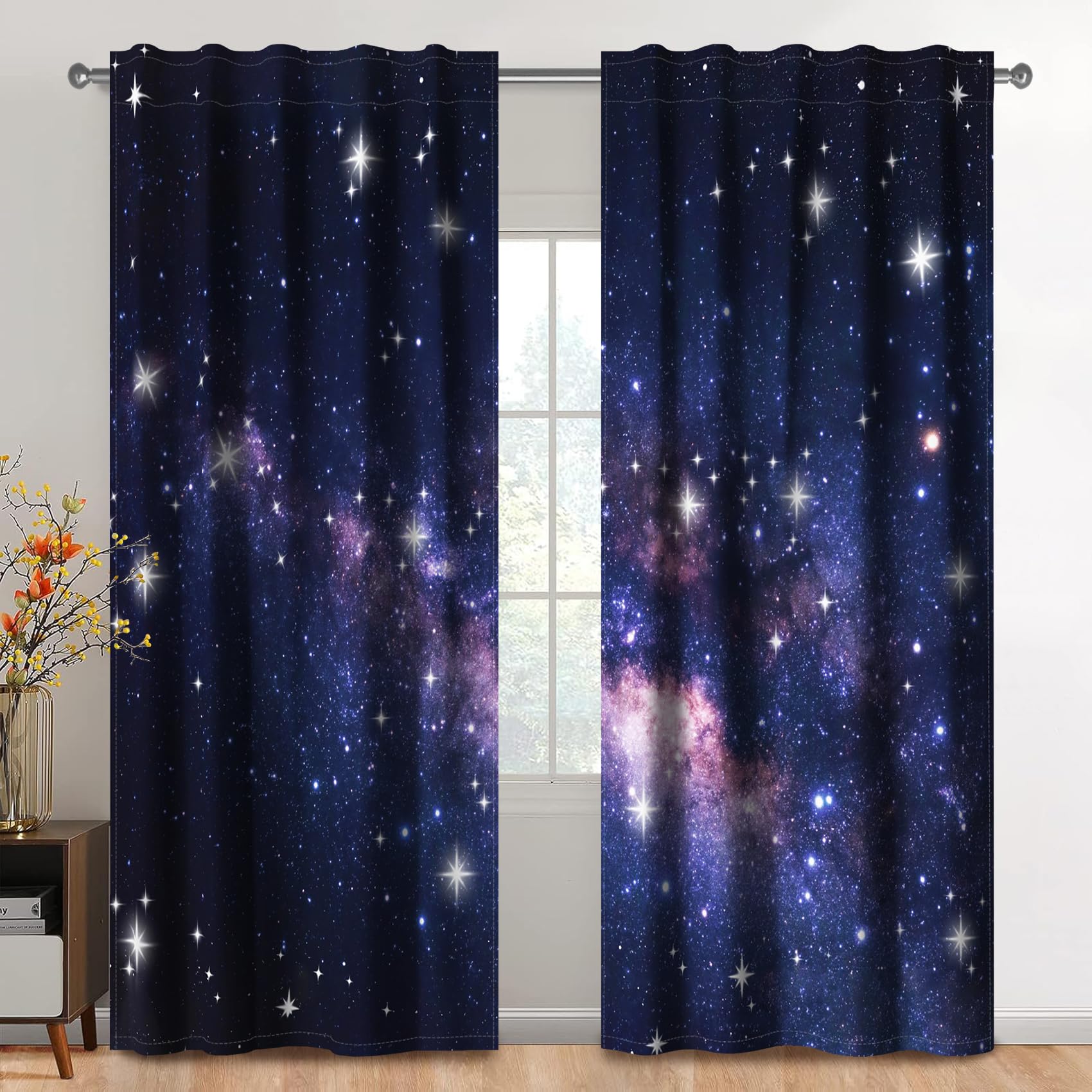 Kzzfqxb 117x183cm Starry Sky Curtains Set of 2 Panels