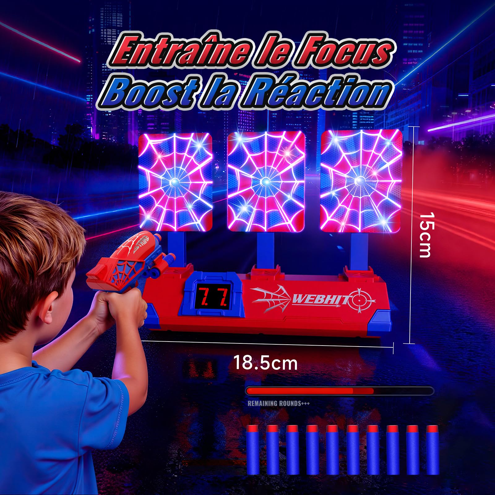 Pistolet Enfant avec Automatiques Lumineux Cible Tir Electronique, Jouet Enfant 3-12 Ans Jeux Exterieur Enfant 3 4 5 6 7 8 9 10 11 Ans Cadeau Garçon 4-11 Ans Cadeaux de Pâques Anniversaire