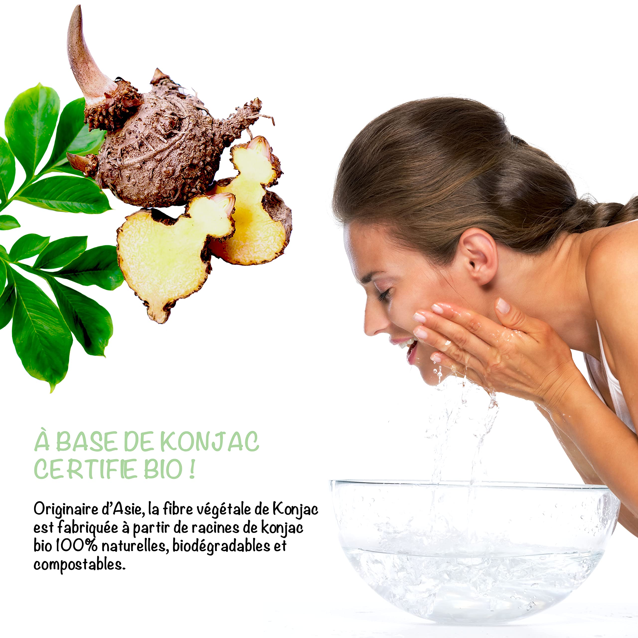 Organiczna gąbka Konjac do twarzy kojarzona z zieloną herbatą | Zestaw 4 gąbek w kształcie kropli | Naturalna oczyszczająca gąbka warzywna