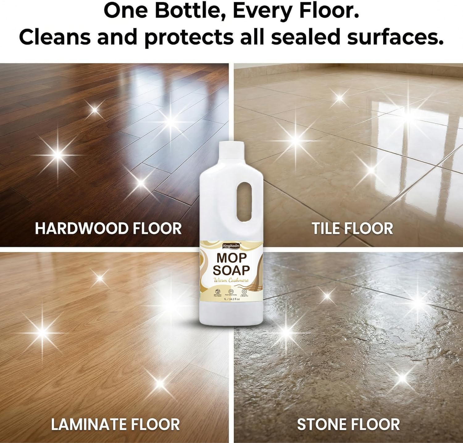 Mop Soap Floor Cleaner Concentrate, Highly Scented & Streak-Free for Hardwood, Tile, Laminate & Vinyl, Low Suds No Residue Formula, Pet & Family Friendly, 1L / 34.2 fl oz (Warm Cashmere) image 4