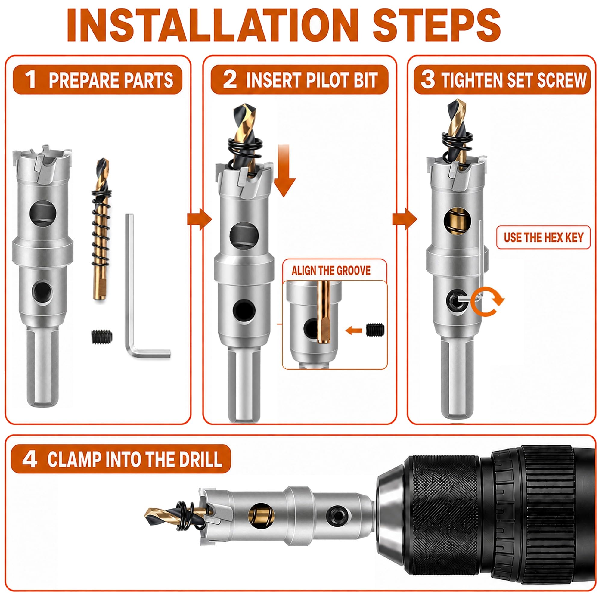 TCT - Sega a tazza in carburo da 18 mm, codolo rotondo, per trapano | Punta in carburo TCT, corpo in acciaio legato, gambo rotondo, espulsore a molla, per metallo, 12-115mm