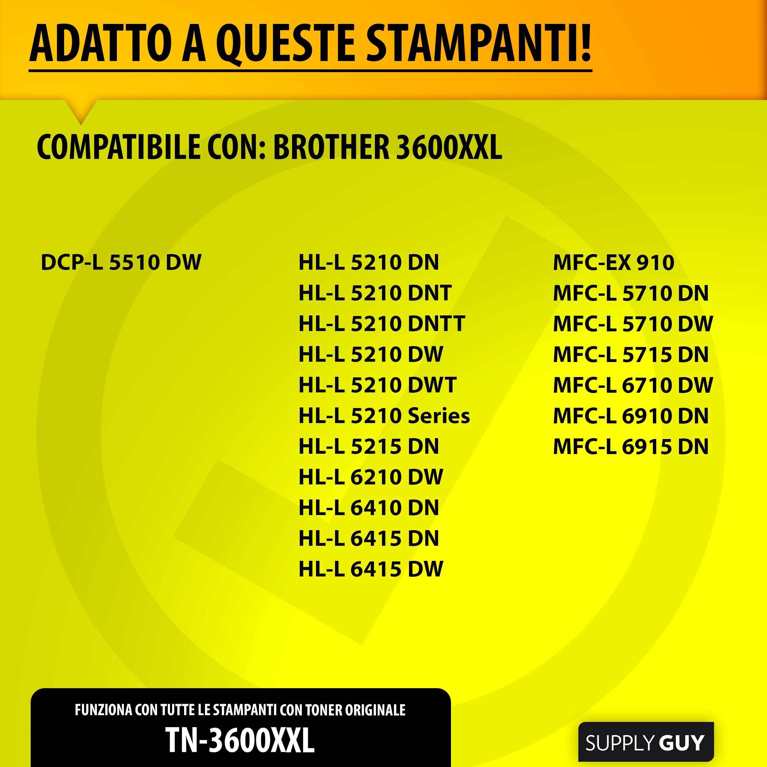 Supply Guy TN3600XXL TN 3600 XXL Cartucce di Toner compatibile con Brother TN-3600 XXL con Brother MFC-L5710DW MFC-L5710DN HL-L5210DN HL-L5210DW HL-L5215DN HL-L6210DW Toner con MFC-L6710DW