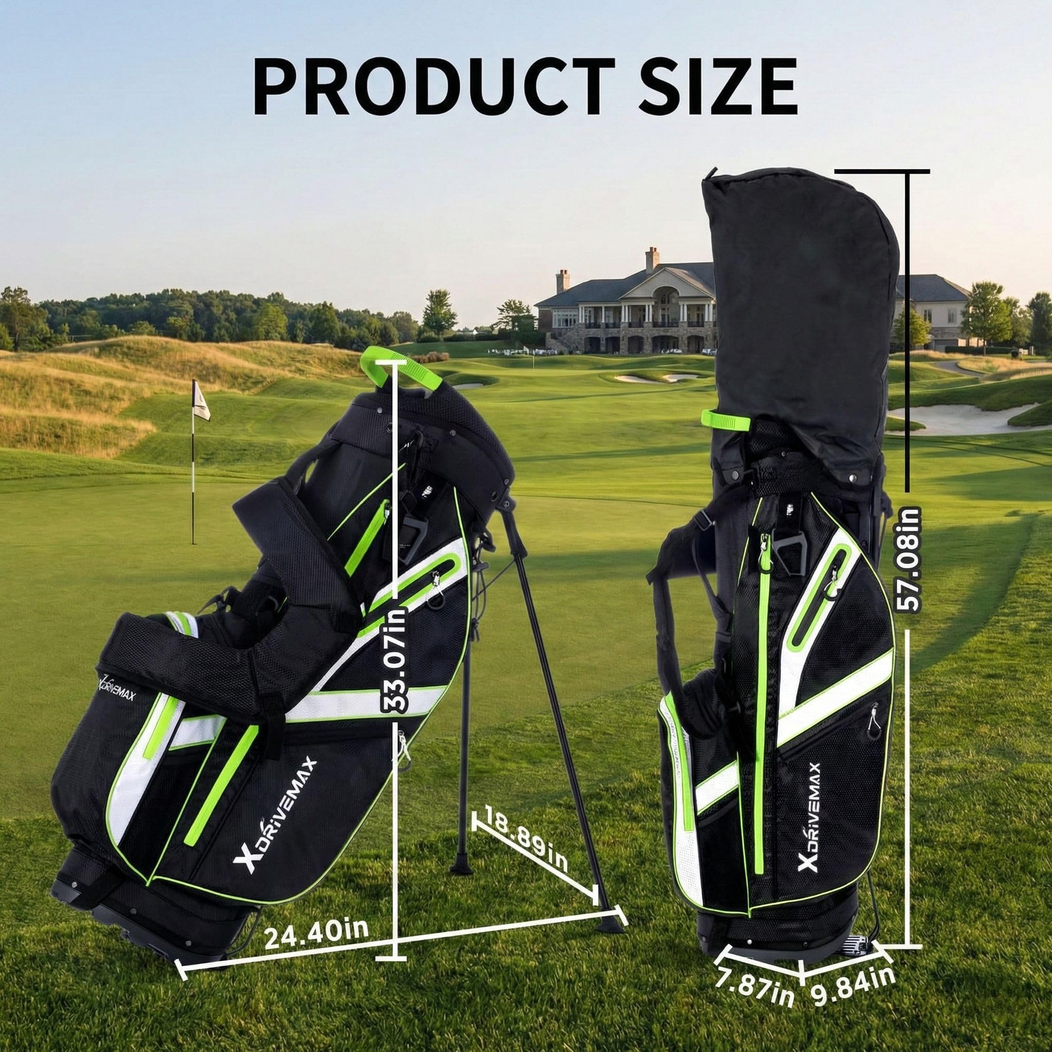 XDriveMax Golfbag, leichtes Golf standbag mit 8-facher Unterteilung für Herren und Damen,Premium Golf Bag mit Regenhülle, Kühlfach und Golfzubehör Kit