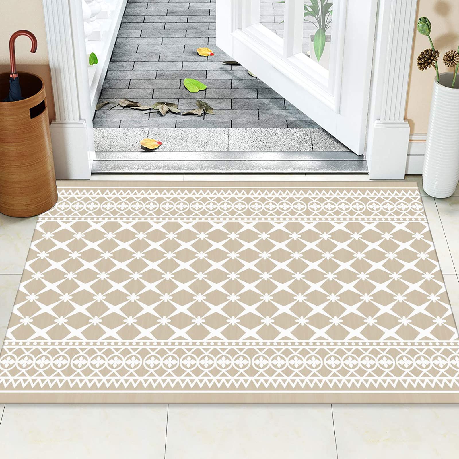 Läufer Teppich Flur rutschfest Waschbar Modern Minimalistisch Vintage Abstrakt Blumenmuster Geeignet für Küche und Wohnzimmer