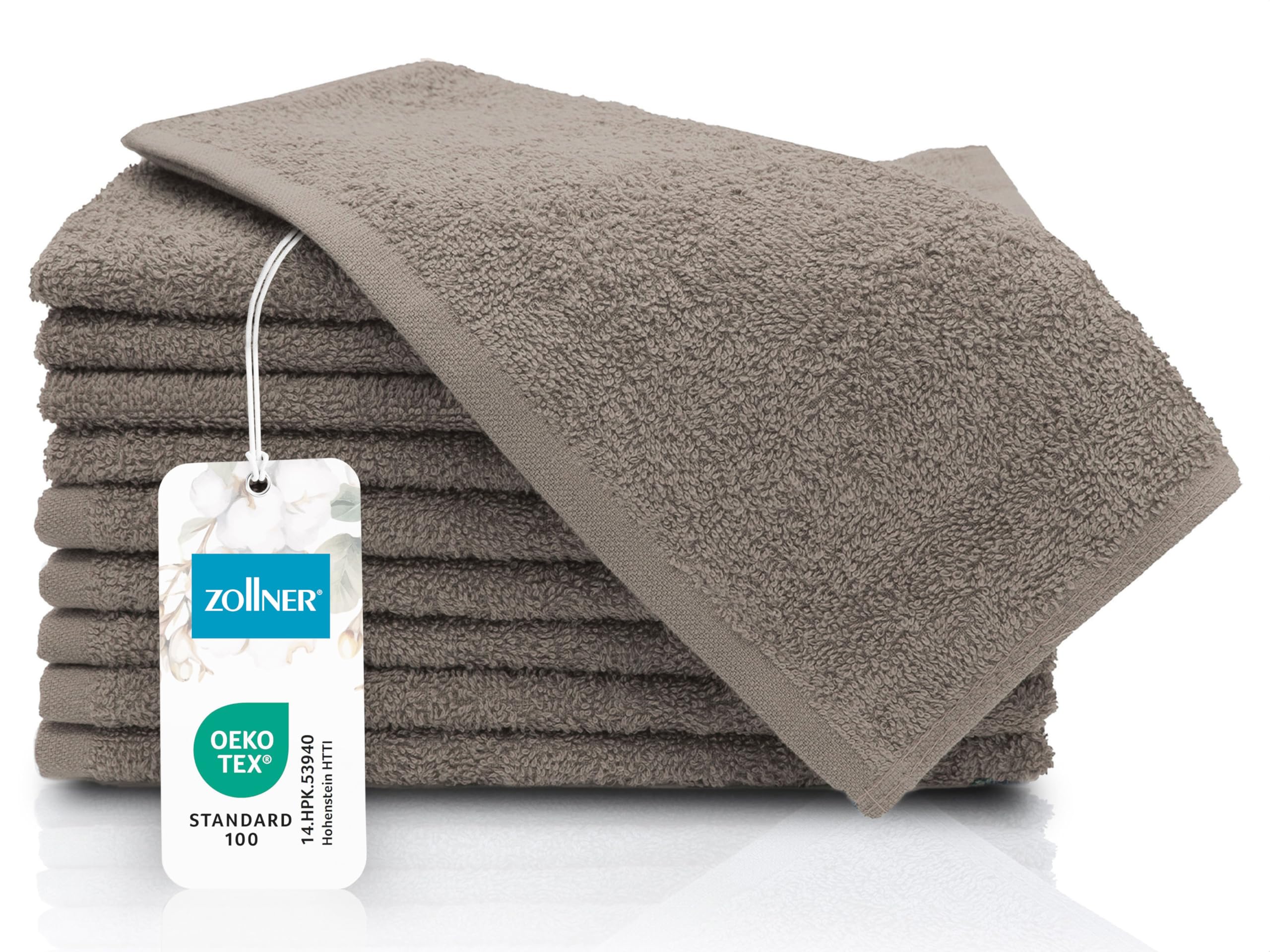 ZOLLNER 10er Set Gästehandtücher - kleine und Flauschige Handtücher in 30x50 cm - waschbar bis 60°C - Baumwolle - in Fango - Hotelqualität - Oeko Tex® Zertifiziert