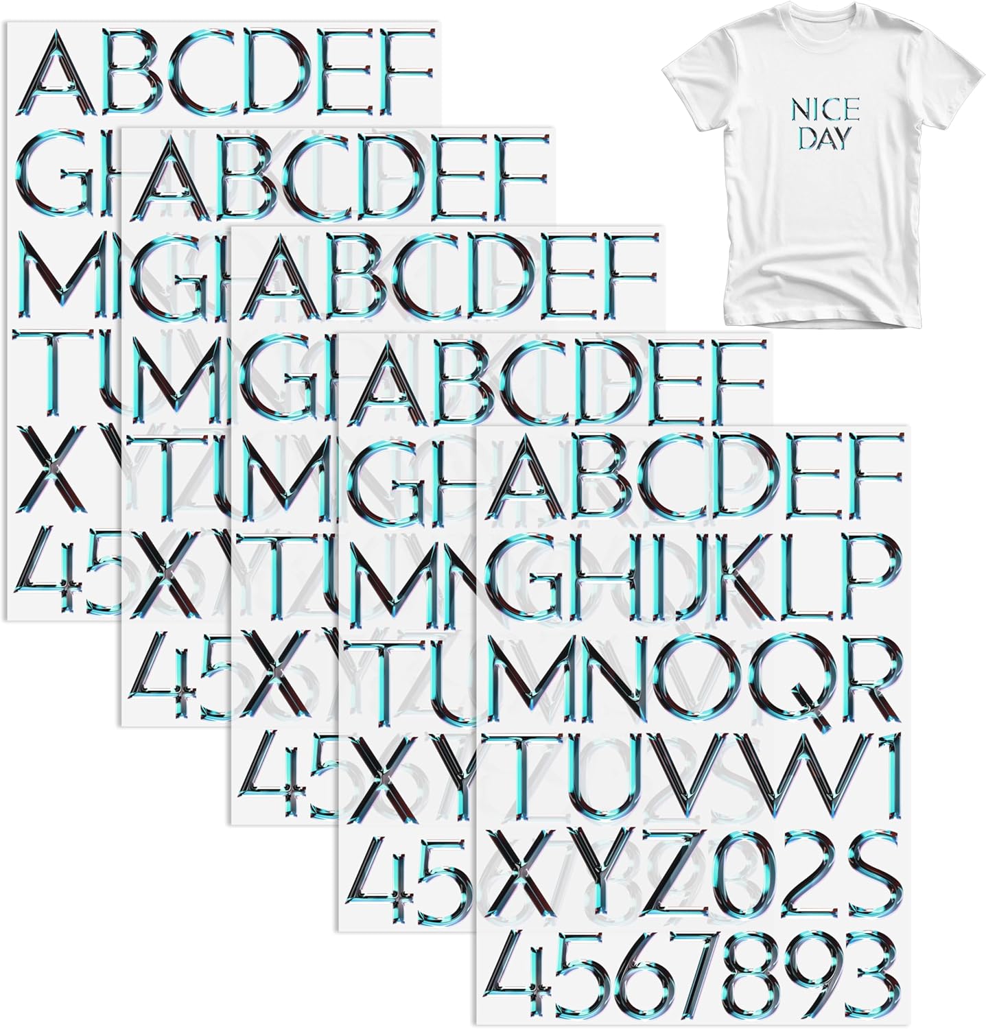 5 Pcs Blue Iron on Transfer Letters for Clothing Iron on