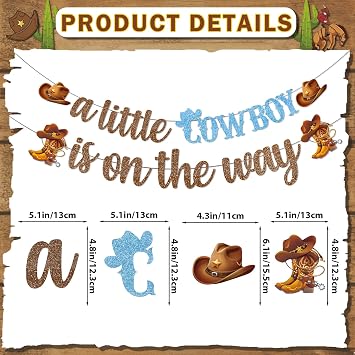 A Little Cowboy Is On The Way Banner Cowboy Baby Shower Decorations Western Baby Shower Decorations with Cowboy Decorations Hanging Swirls Cowboy Party Decorations for Baby Boy Shower Decorations