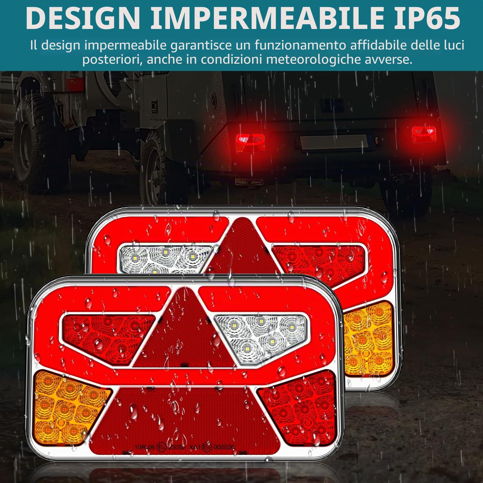 2 pezzi Kit di Luci Posteriori per Rimorchio, Piloti Posteriori per Rimorchio a 13 Pin con 6 Funzioni e Cavo 5,5m, Certificato E-mark per Camion, Roulotte, Trattore, Rimorchio (SENZA luce di