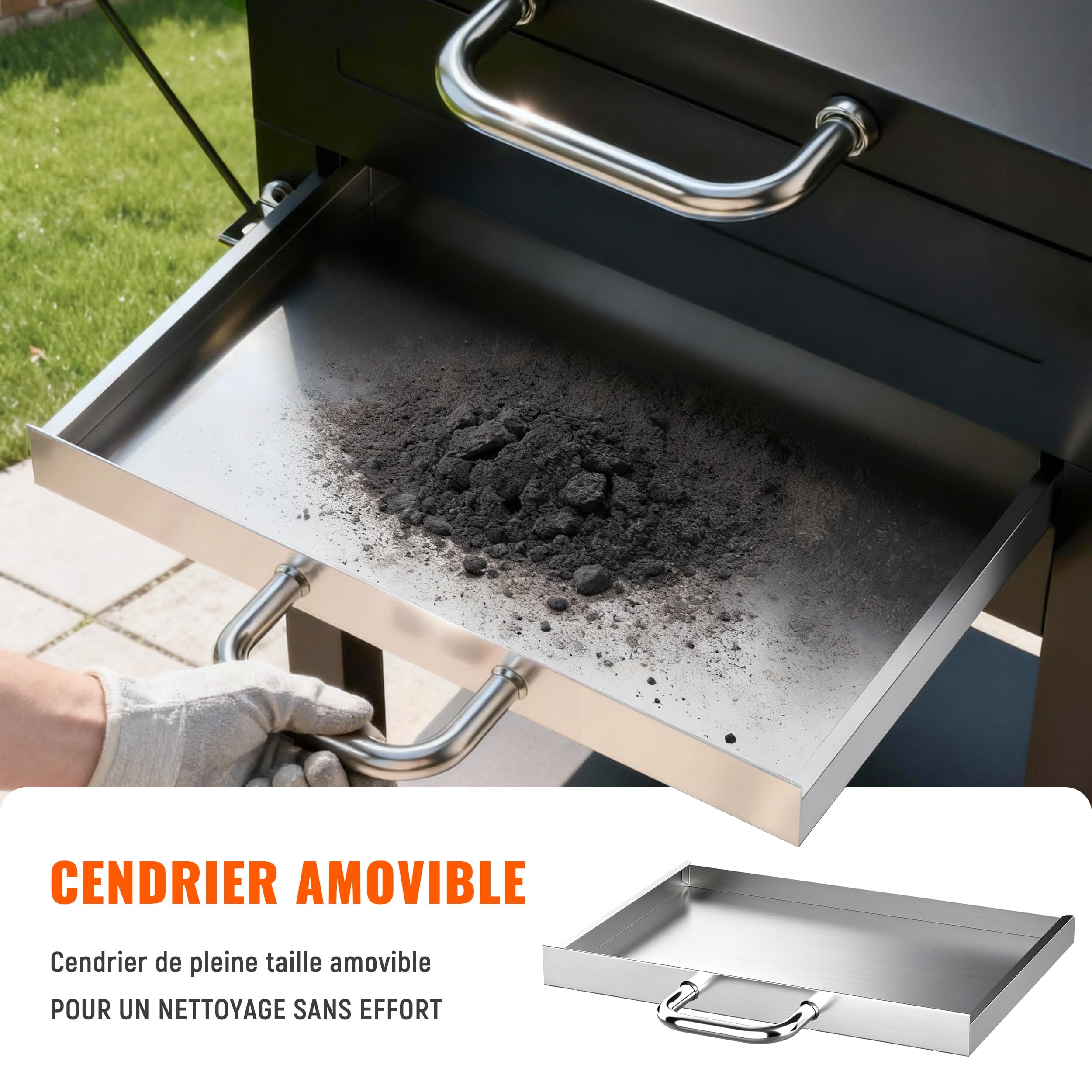 Barbecue Charbon de Bois XXL avec Couvercle - Grand Barbecue Charbon à Chariot, 2 Tables Latérales et Thermomètre - BBQ Fumoir Portable avec Roues pour Jardin, Camping et Fêtes en Extérieur