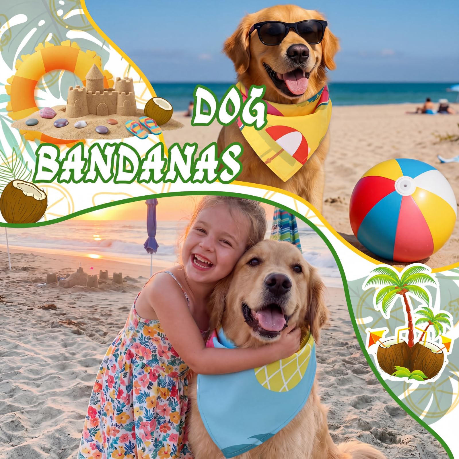Huhumy 100 bandanas de verano para perros, coloridas bandanas de verano para mascotas, bandanas triangulares a granel para perros medianos y grandes, cumpleaños, vacaciones, playa, aseo personal