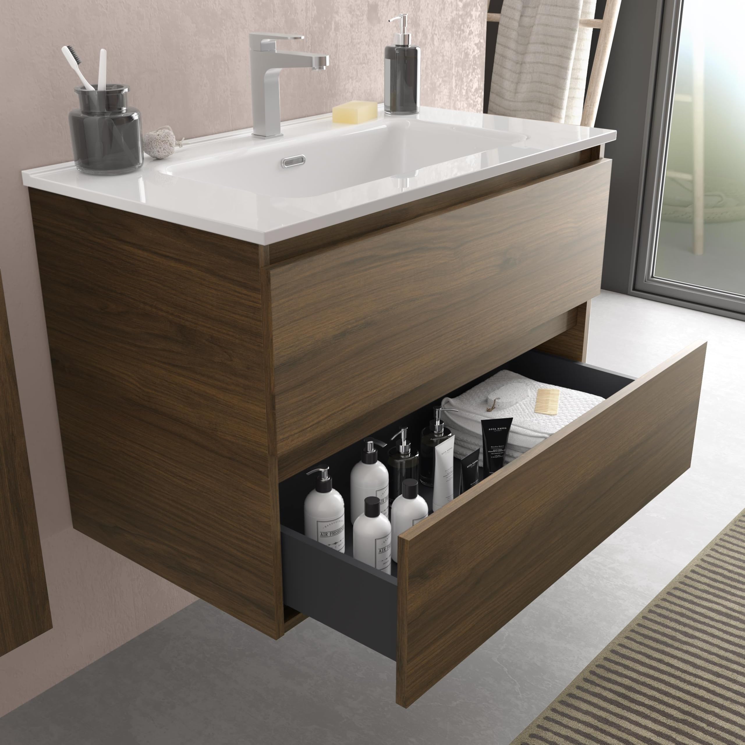 Salgar Mueble de baño Bequia 80cm + Lavabo cerámica | Nogal|80x45x56