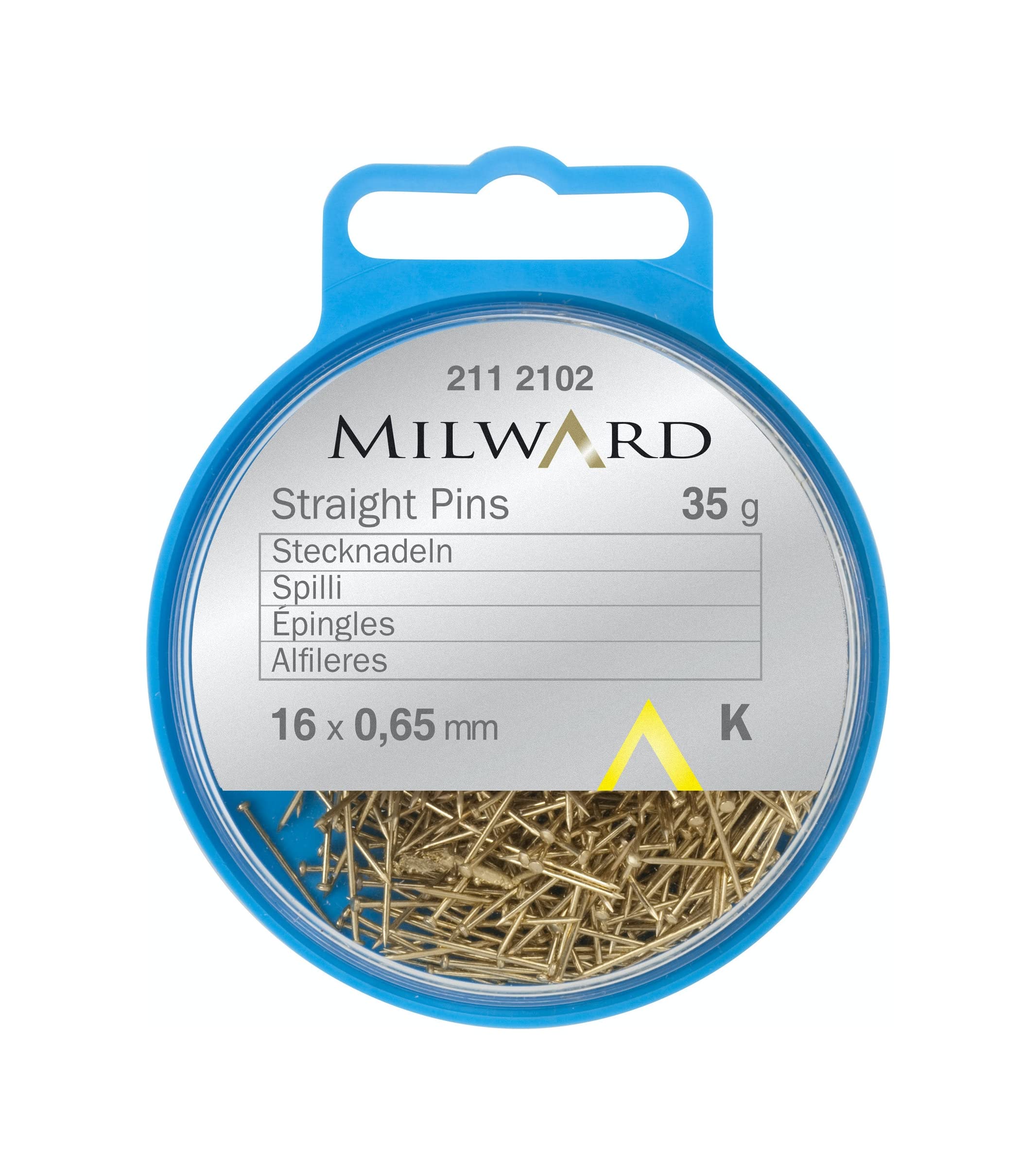 MILWARD Straight Sewing Pins, Mild Steel, Gold, 16mm, 35g