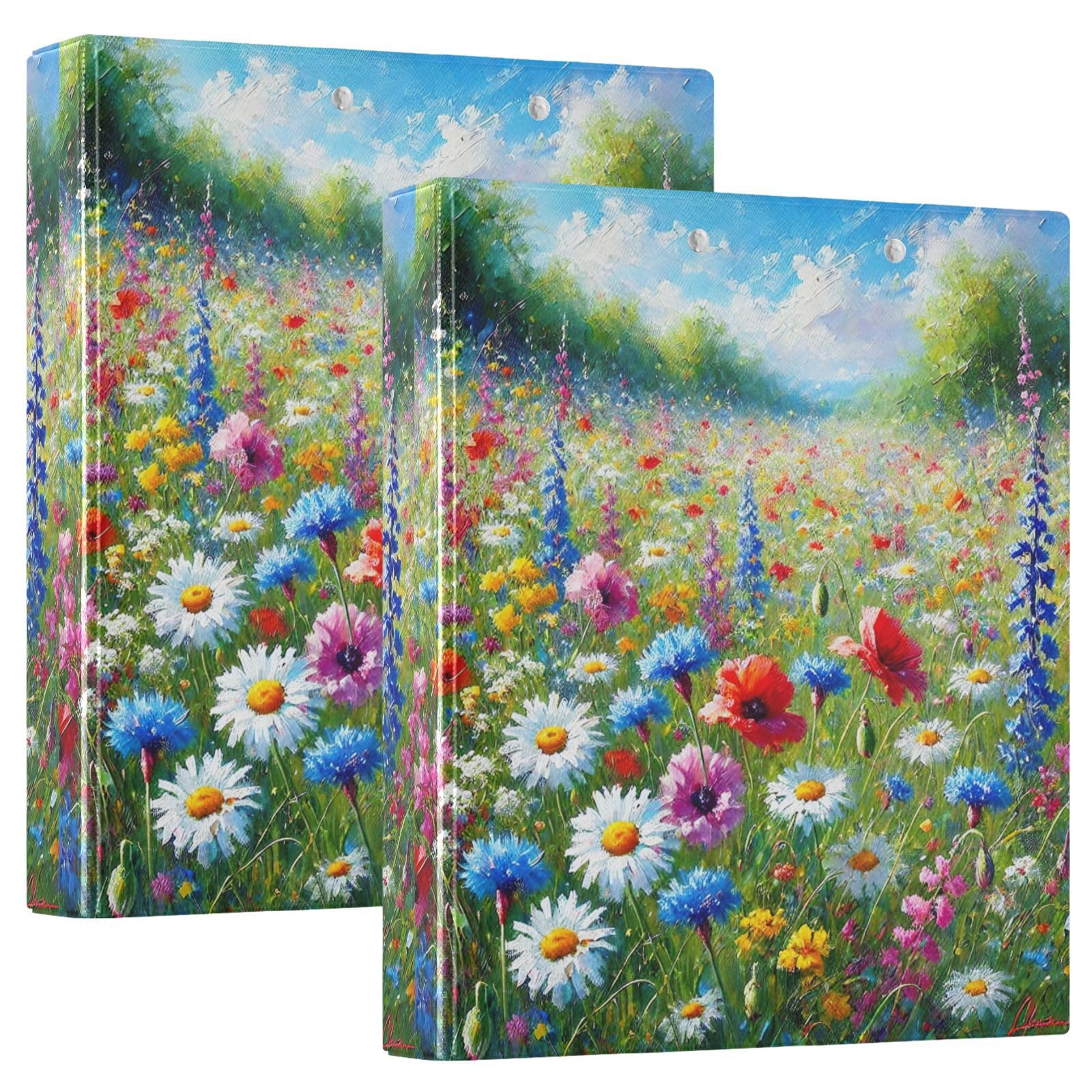 Confezione da 3 raccoglitori ad anelli, confezione da 2 raccoglitori ad anelli con motivo floreale brillante, con molla, con portablocco, grandi raccoglitori a 3 anelli, per scuola, università