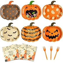 72Pcs Halloween Plates and Napkins, Pumpkin Party Tableware Set, Serves 24
