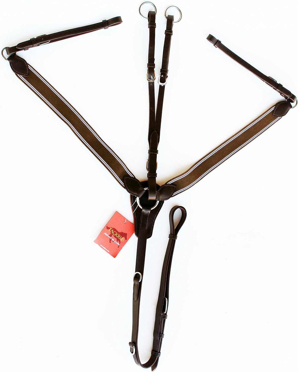 TackRus Horse English Padded Leather Riding Tack Stretchable Nylon Black Breastplate 803880BKC