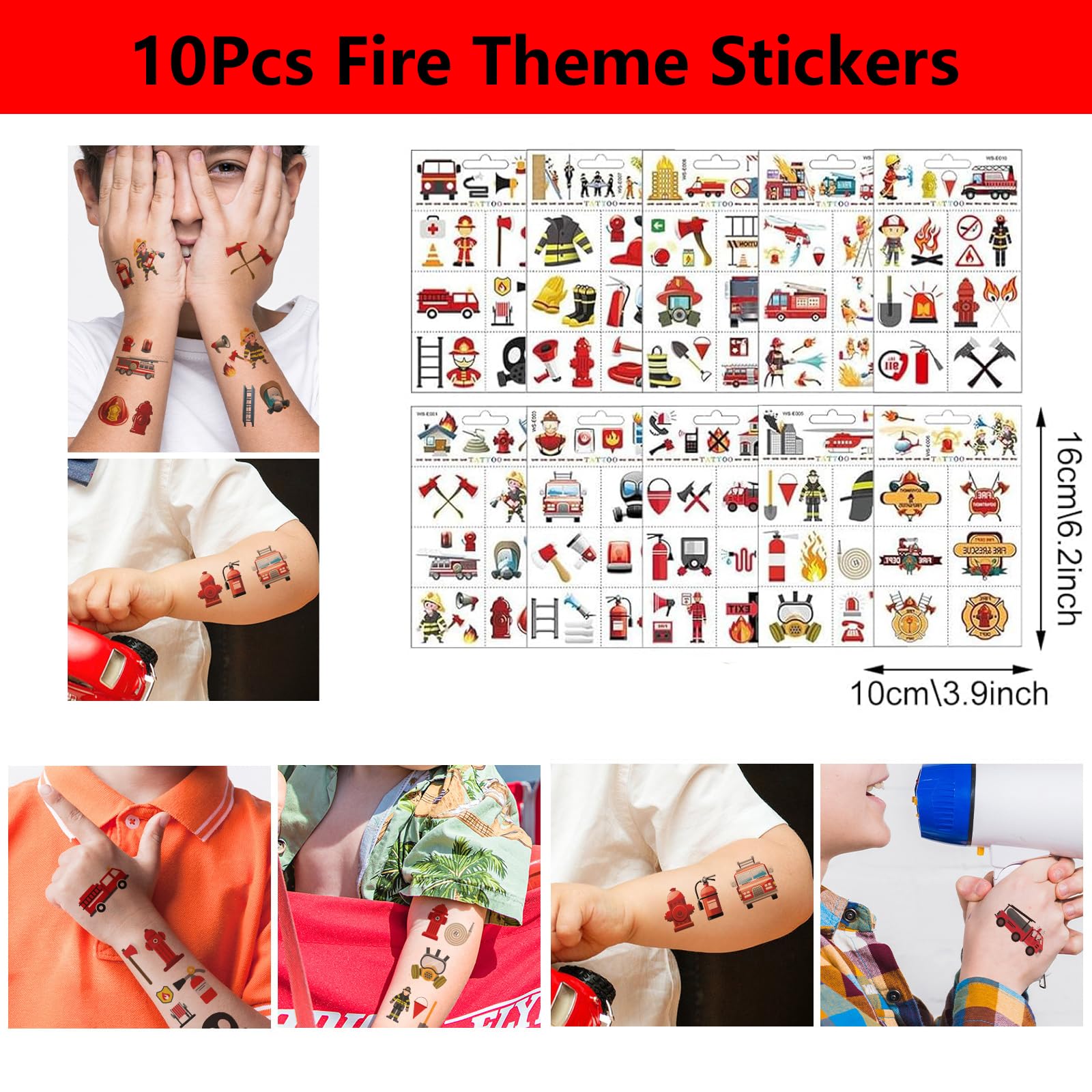 Feuerwehr-Party-Mitgebsel-Set – 12 Schnapparmbänder, 10 Schlüsselanhänger, 10 Tattoos, Für Kindergeburtstag