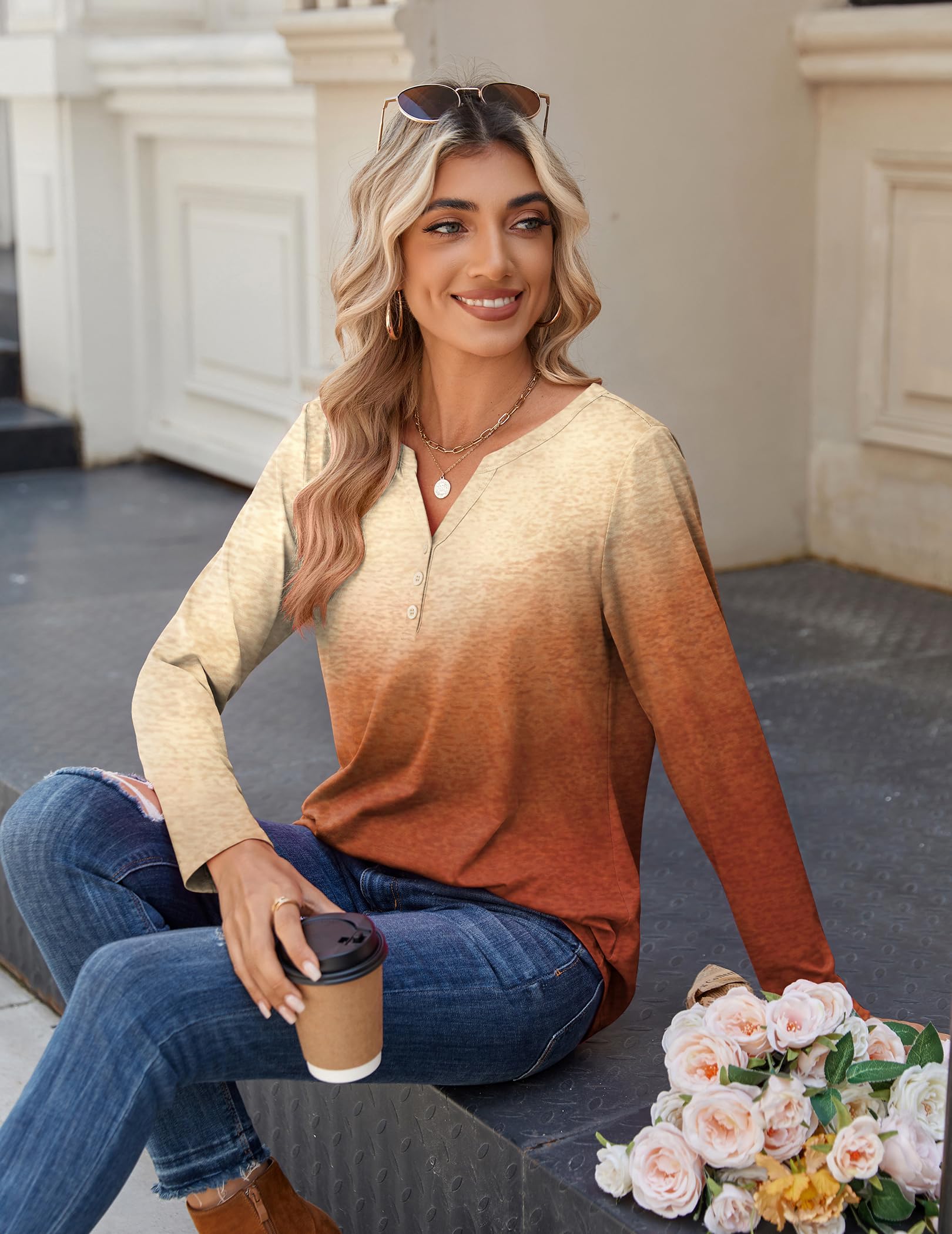 Zeagoo Long Sleeve Shirts for Women Casual V Neck Fall Tops Dressy Summer Work Blouses Clothes