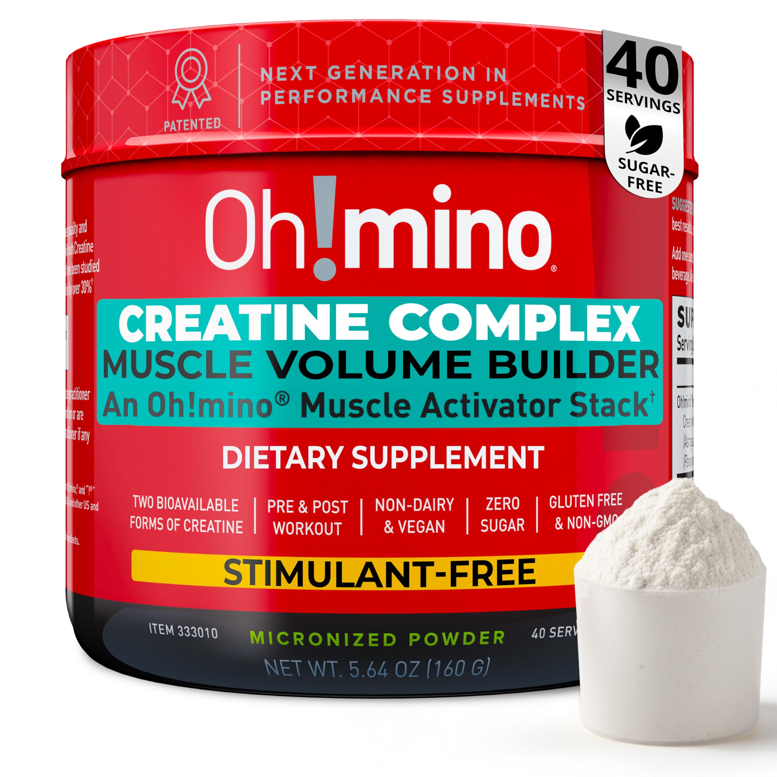 Oh!mino Creatine Complex For Muscle Growth. Micronized Creatine Monohydrate and Creatine Hydrochloride with Adaptogens. Perfect Creatine for Women and Men. Refreshing Zero Carb Lemon-Lime, 40 Servings