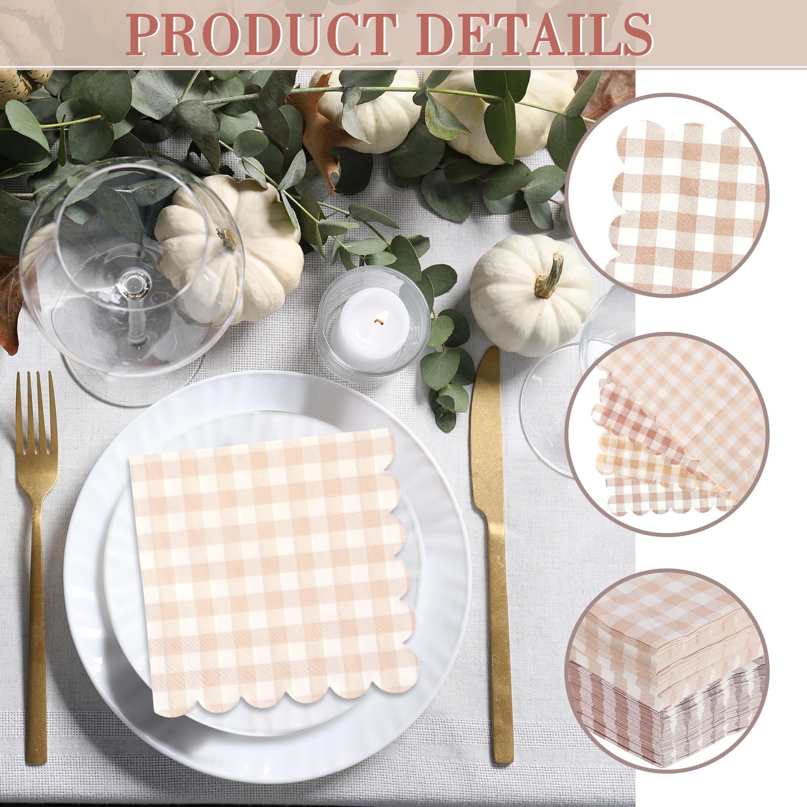 240 servilletas de cóctel festoneadas a granel de 5 x 5 pulgadas, servilletas de papel a cuadros desechables de color degradado, servilletas decorativas para bodas, cumpleaños, novia,