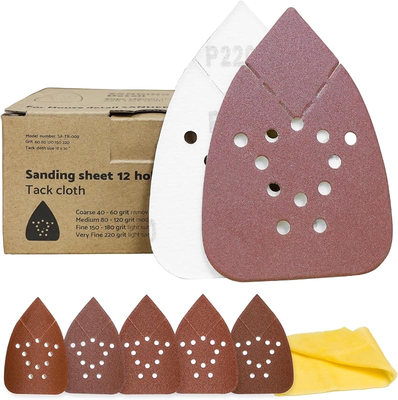 Paquete de 60 almohadillas de lijado para mouse Black and Decker | Surtido de papel de lija para lijadora de ratón de grano 60, 80, 120, 150, 220, 12 orificios, gancho y bucle, almohadillas para lijadora de detalles con paño adhesivo