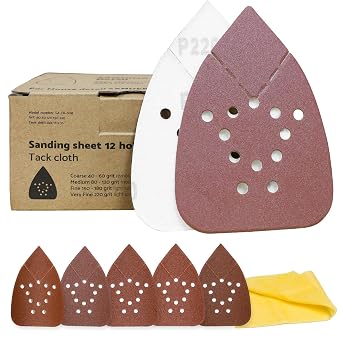 S&F STEAD & FAST Black and Decker Mouse Sanding Pads 60 Pack, 60, 80, 120, 150, 220 Grit Mouse Sander Sandpaper Assortment, 12 Hole Hook and Loop Detail Sander Pads with Tack Cloth