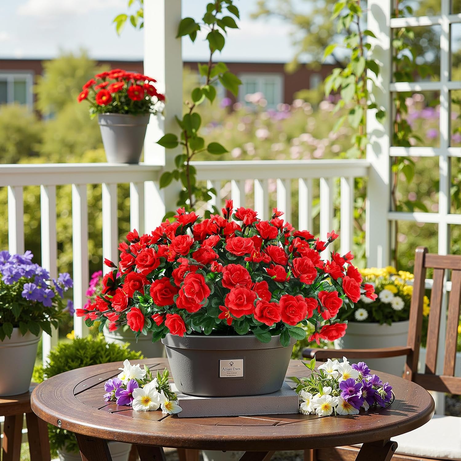 Alupssuc 12 Large Bundles Artificial Flowers for Outdoors Spring Decoration, UV Resistant Faux Flowers Silk Camellia Realistic Fake Flowers for Yard Patio Planter Porch Balcony Garden, Red