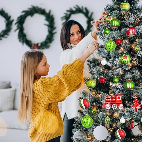 Miniatura 7 de 34 adornos de bolas de Navidad, decoración colgante de plástico brillante rojo y verde, bolas de elfo, decoración de árbol de Navidad, decoración