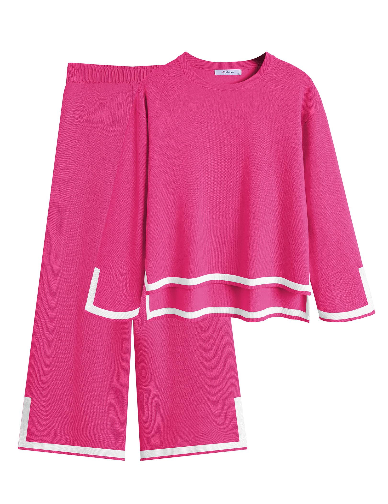 Arshiner Girl's 2 Piece Outfits Long Sleeve Knit Pullover Sweater Tops Wide Leg Pants Casual Fall Sets Tracksuits