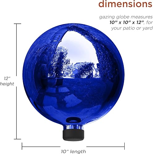 Miniatura 4 de Alpine Corporation Globo de observación de vidrio azul de 10 pulgadas de diámetro con soporte de hierro negro de 10 pulgadas de alto
