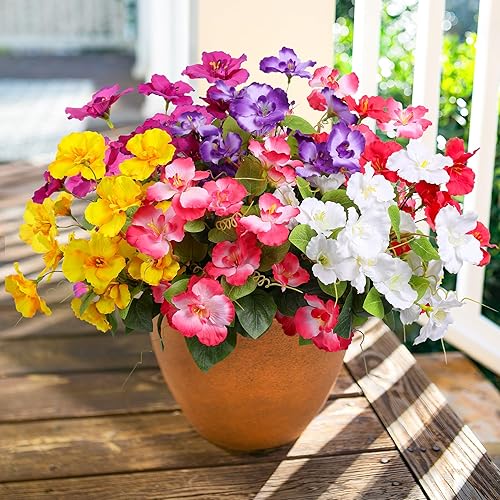 Hoppwodd Hibiscus Artificial Flowers for Outdoors Spring Decoration, 6 Bundles