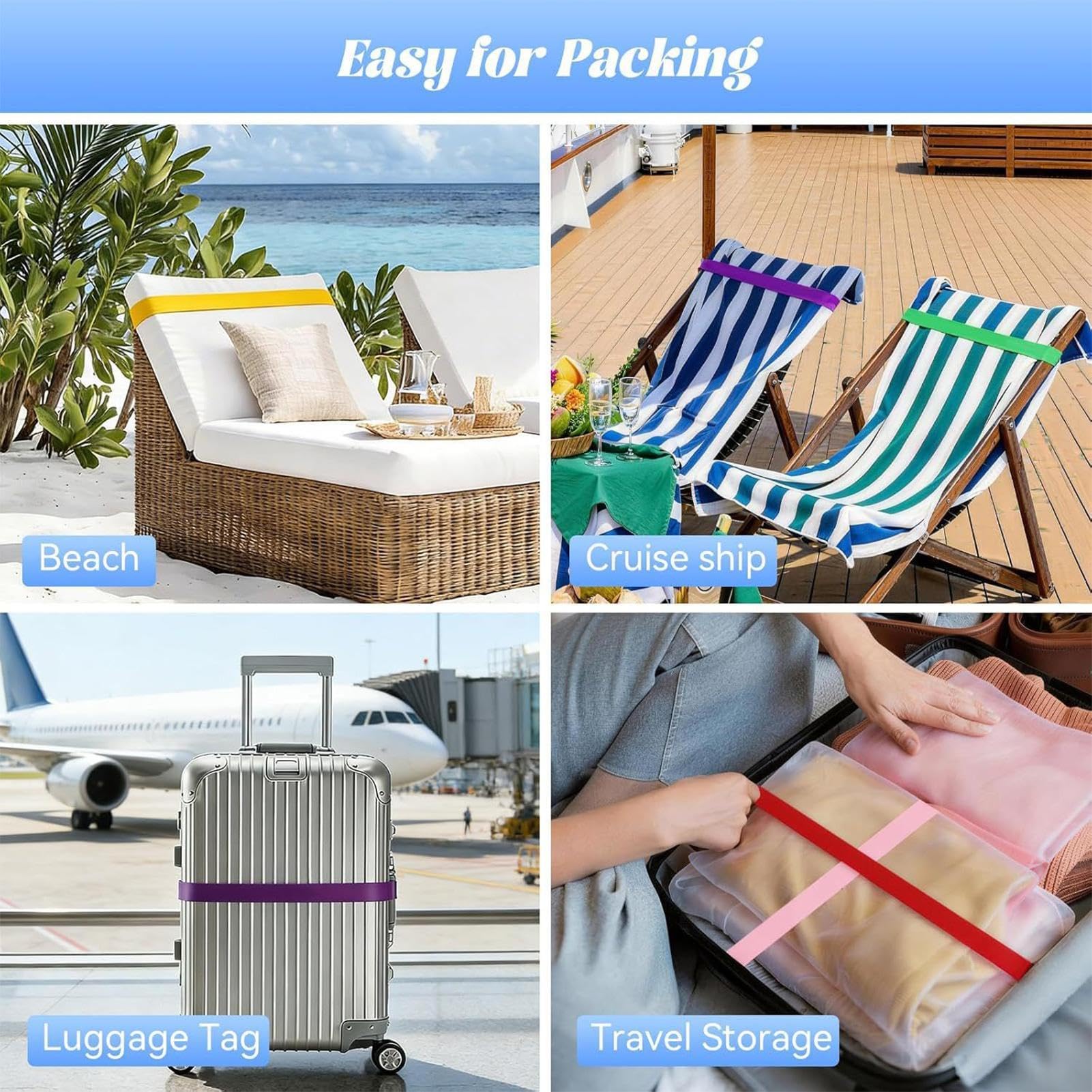 Bandas Para Toallas De Crucero, 6 Piezas, Clips De Silicona Para Toallas Para Tumbonas De Piscina | Soportes Imprescindibles Para Vacaciones En La Cubierta De Cruceros, Descanso Junto A La Piscina, Ca