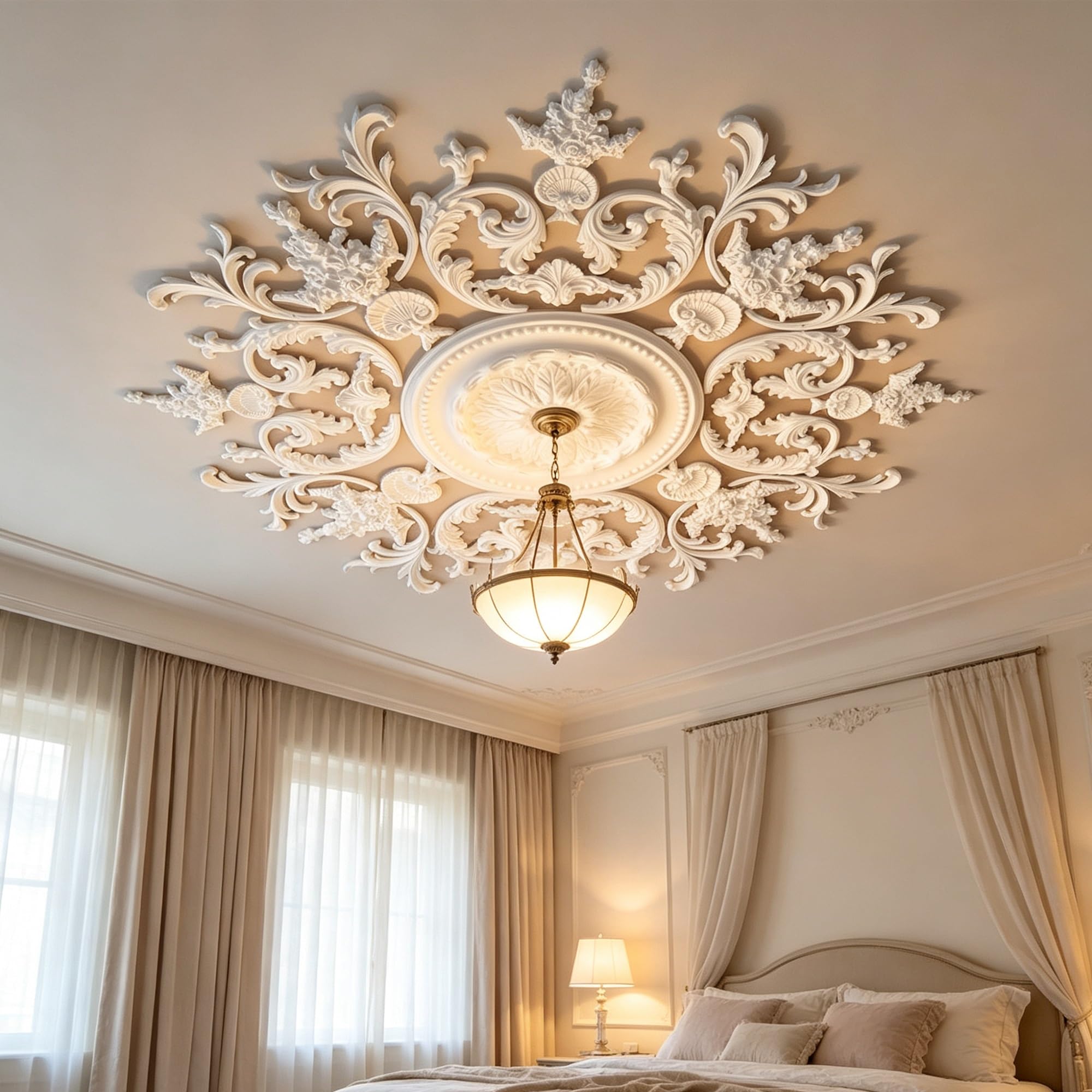 122cm Rosone Lampadario Soffitto Bianco Polistirolo Decorativo | Medaglione del Ventilatore Rotonda Moderno per Pareti Portalampada