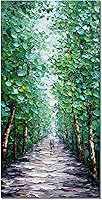 Alenoss Hand-Painted Midsummer Forest Landscape Oil Painting on Canvas, 24x48" Vertical Green Abstract Wall Art for Living Room Bedroom