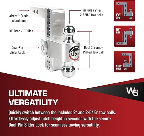 Miniatura 4 de Weigh Safe Soporte de bola de enganche de remolque ajustable, enganche de caída ajustable de 8 pulgadas para receptor de 2 pulgadas con 4 piezas de