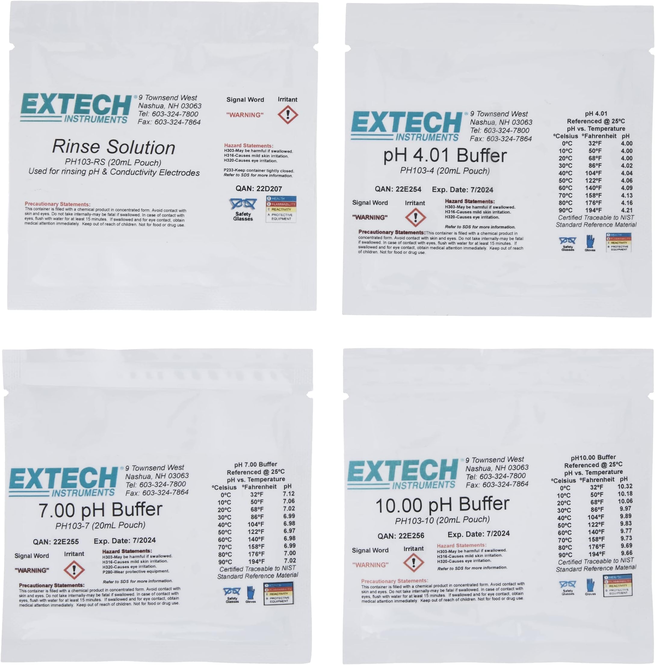 PH103 Tripak Buffer Solution Pouches - Portable pH Calibration Kit with 3 Pre-Measured Packets (pH 4, pH 7, pH 10) - Ready-to-Use Standard Solutions for Lab, Field, Water Testing