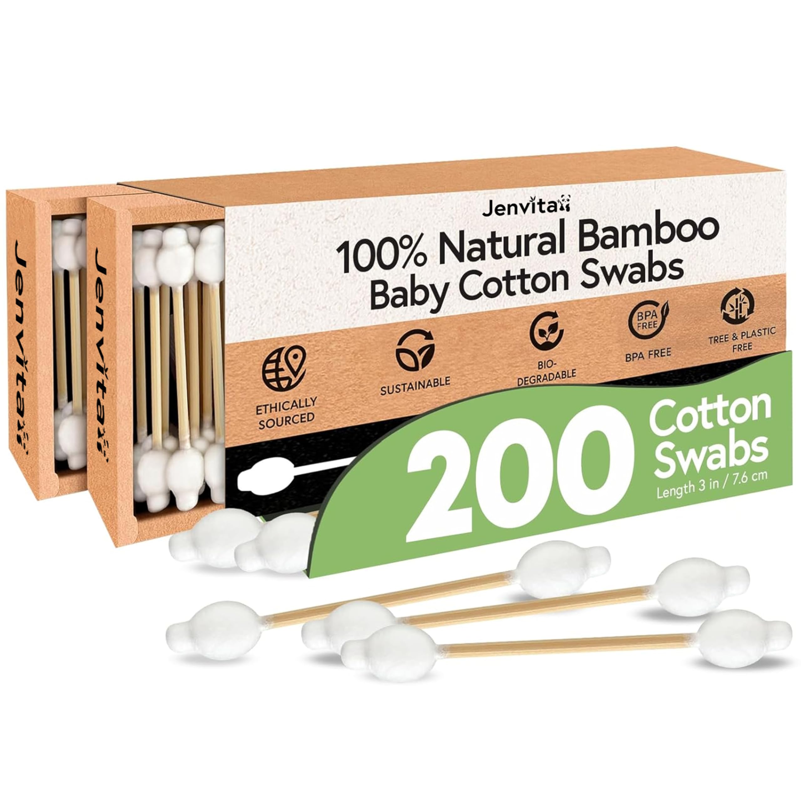 100 Bamboo Cotton Swabs for Ears 200-Pack - Perfect for Baby Personal Care Double-Tipped Ear Swabs Cotton for