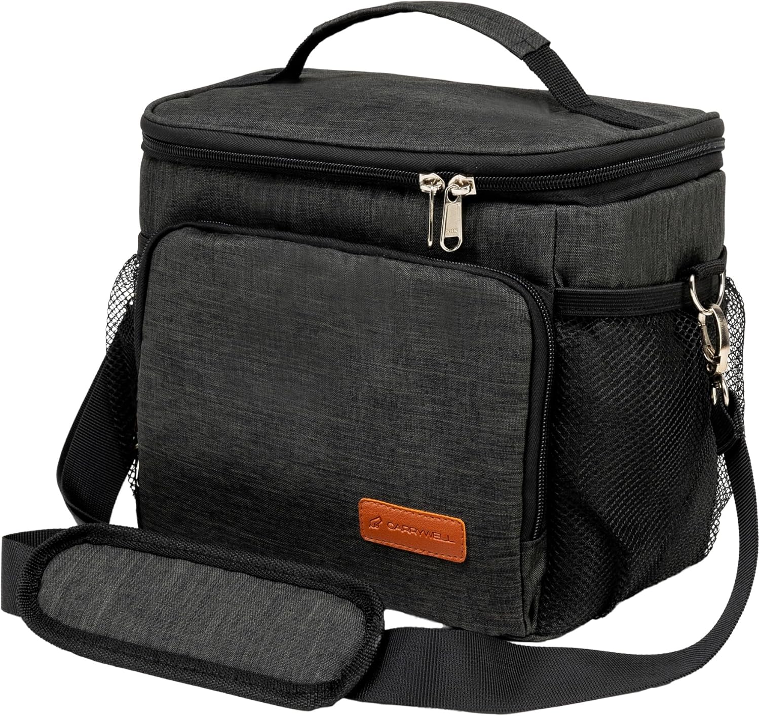 Carrywell (Not Made In China) Insulated Lunch Bag For Men, Men's Lunch Box, Leakproof, Collapsible, Soft Sided Cooler W/Adjustable Shoulder Strap, Grey