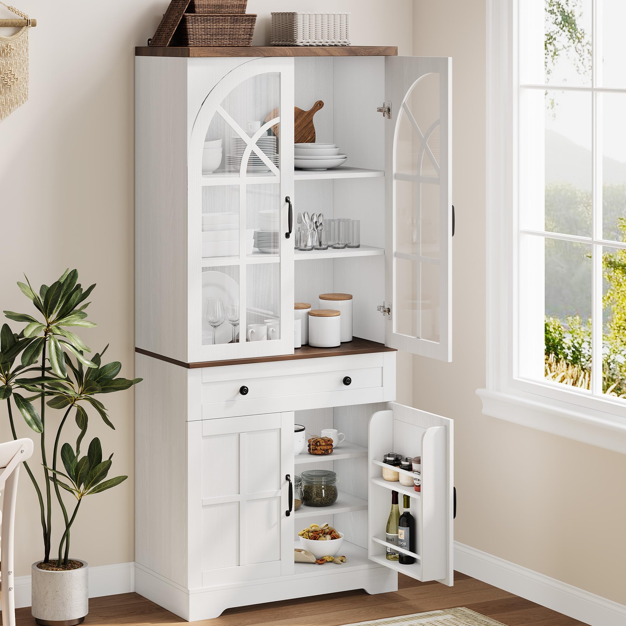 Photo 1 of ***MISSING HARDWARE -SELLING AS IS *** Garvee Farmhouse Pantry Cabinet, 71.9" Tall Freestanding Kitchen Cabinet with Tempered Glass Doors& Anti-Tip Design for Kitchen, Dining Room & Living Room,White