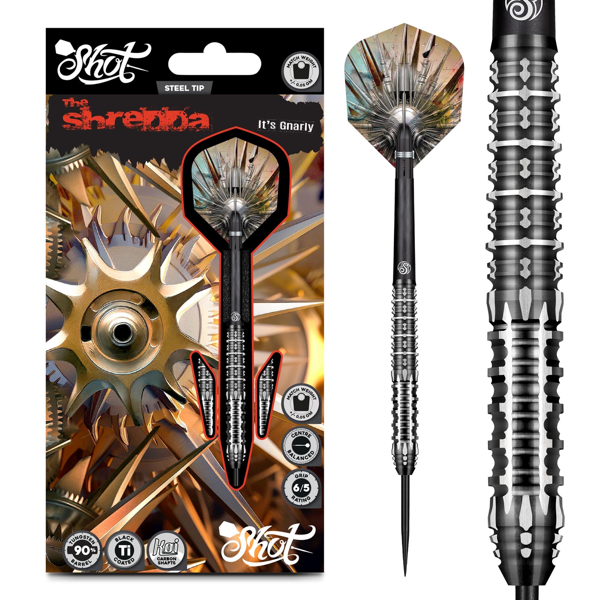 Shot! Gnarly Shredda Steel Tip Darts Set 90% Tungsten Centre