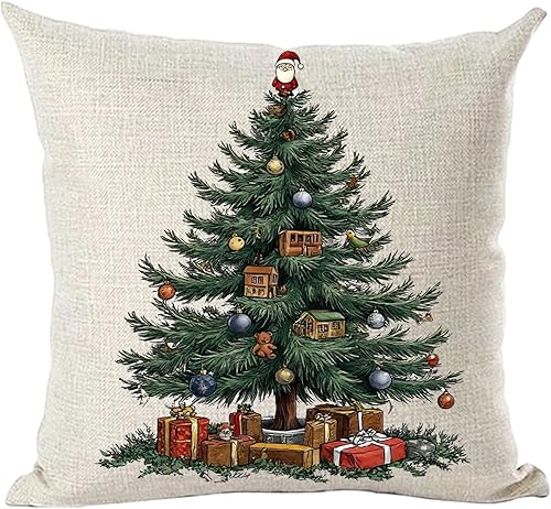 Ramirar Feliz Navidad, Feliz Año Nuevo, retro, globos de pino verde, pájaros, muñecas, regalos, funda de almohada decorativa, funda de almohada para