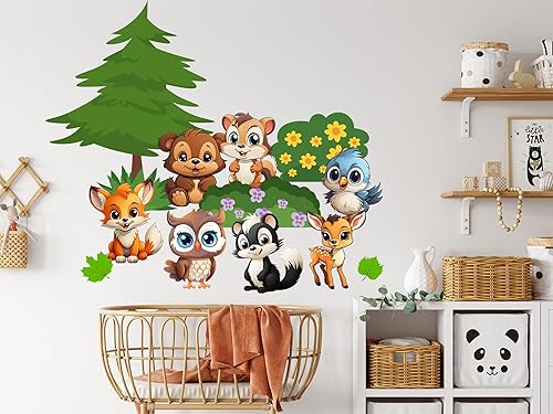 Miniatura 10 de Gotsafety Calcomanías de pared de animales de bebé, calcomanías de pared de animales de selva de vinilo prémium para guardería y aula, calcomanías