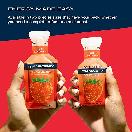 Miniatura 6 de Transcend Foods Strawberry Energy Gel (1.1 onzas, paquete de 24)  Gel de carbohidratos de acción rápida, sabor a fresa, sin cafeína, sin gluten