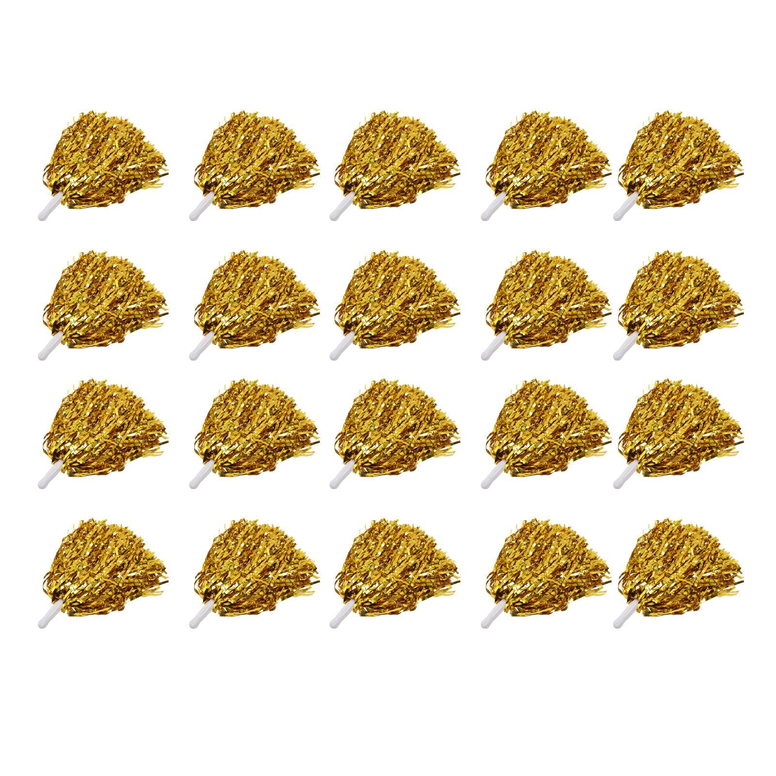 3NH® Cheerleading Pompoms, 3.3in Handle Vibrant Color Exquisite Texture Durable PET 20 Pieces Cheering Hand Flowers for Sports (Gold)