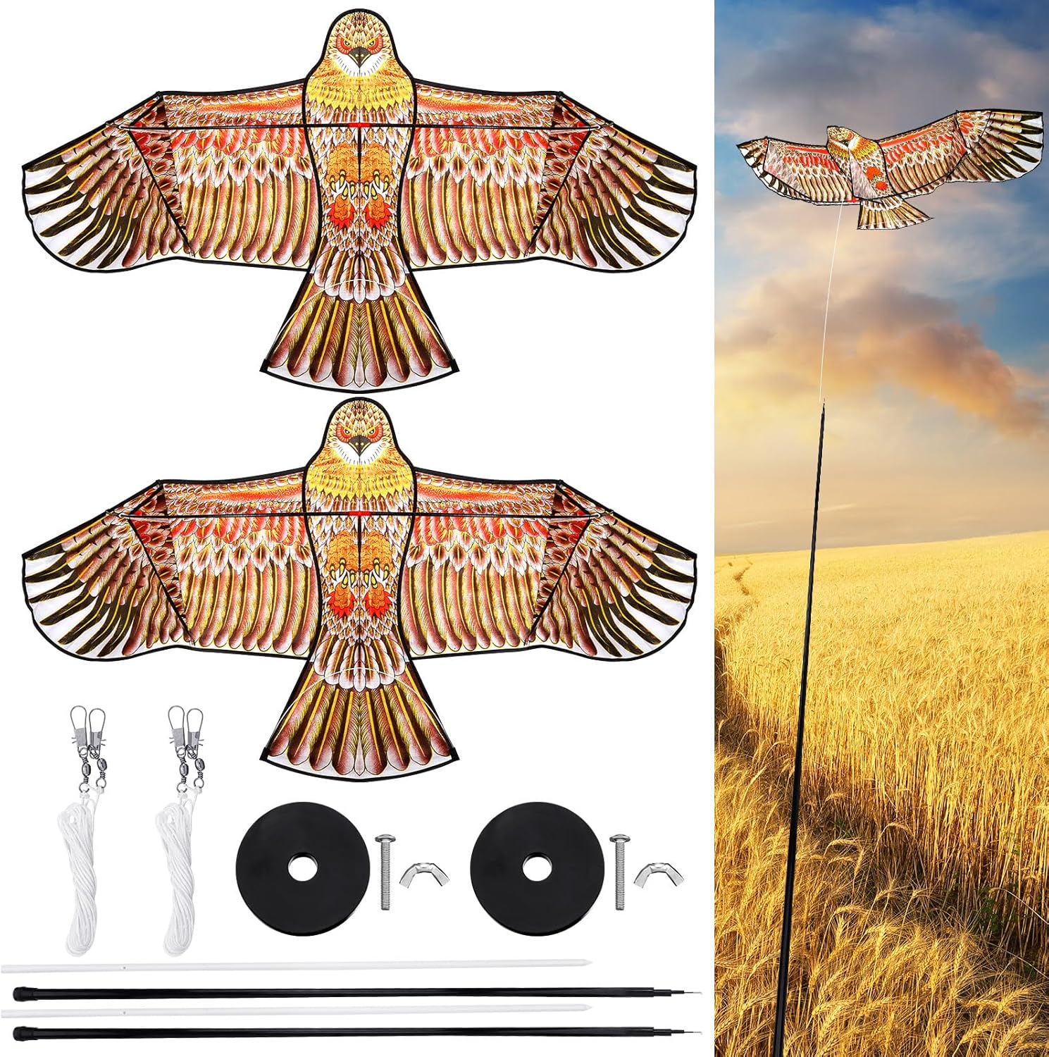 Sratte 2 Set Bird Scarer Flying Kite Eagle Deterrent